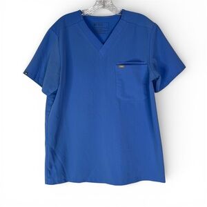 Figs Leon Scrub Top Mens M Royal Blue 3 Pocket V Neck Short Sleeve FM1500 PO1809